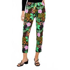 NEW ROBELL tropical floral rose slim fit pant in multi